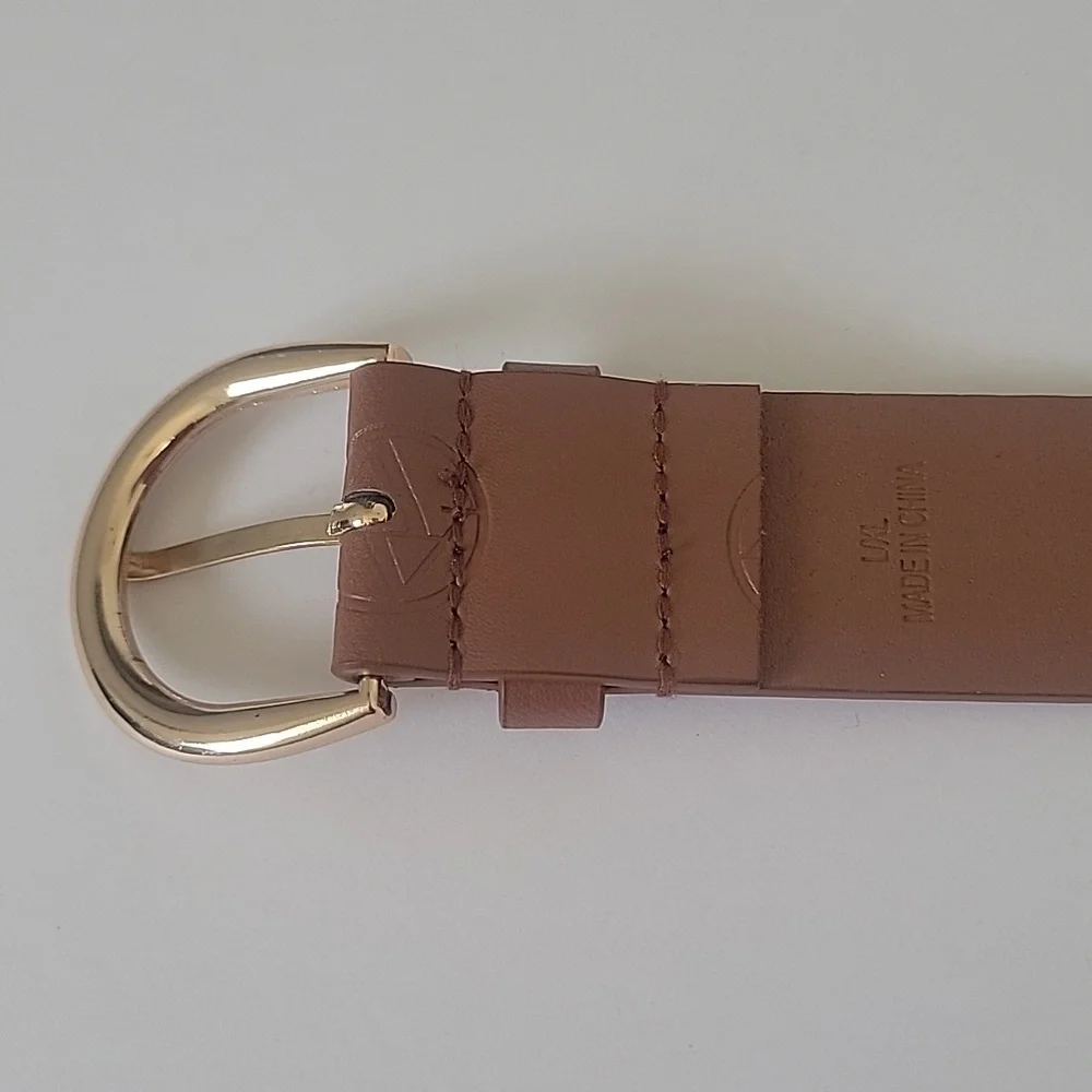 Adrienne Vittadini AV Signature Logo Brown Belt With Polished Gold Buckle L/XL - Picture 8 of 9